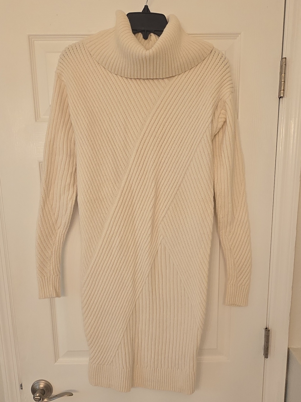 Ann Taylor Ivory Knit Cowl Neck Long Sleeve Sweater Dress Small Tall